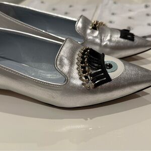Silver Loafers with Eye Detail by Chiara Ferragni